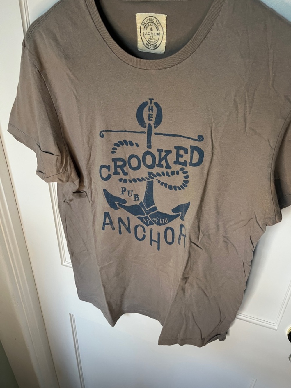 J. Crew Factory Gray Short Sleeve Tee with Navy Anchor Graphic